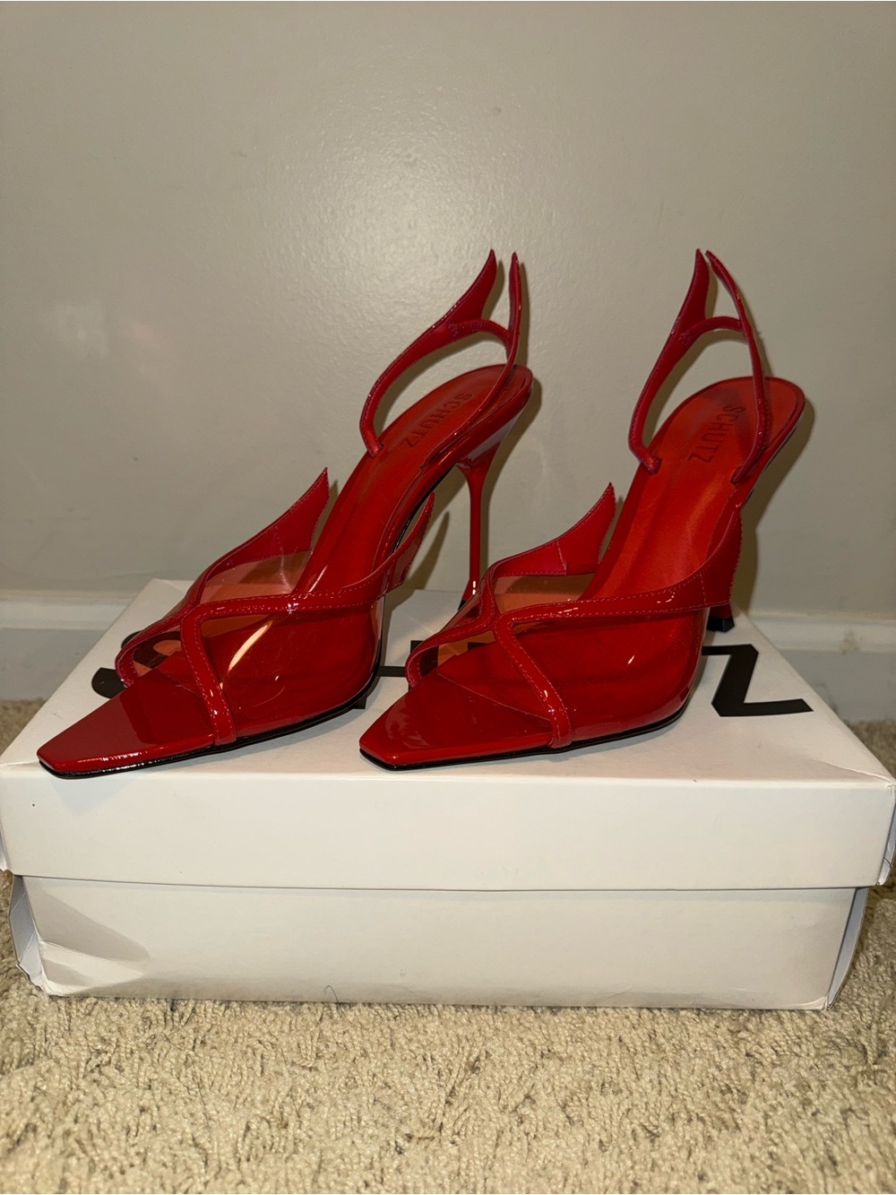 SCHUTZ Red Patent Slingback Stiletto Heels